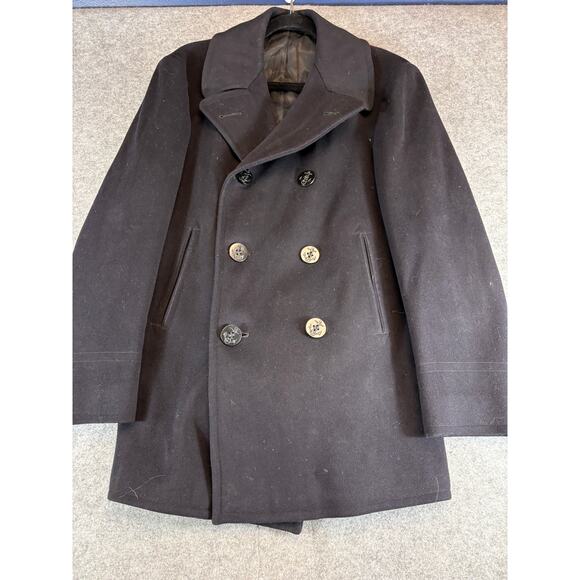 Vintage US Navy Military Wool Peacoat Mens Small Black Double Breasted 60s 70s - Picture 1 of 7